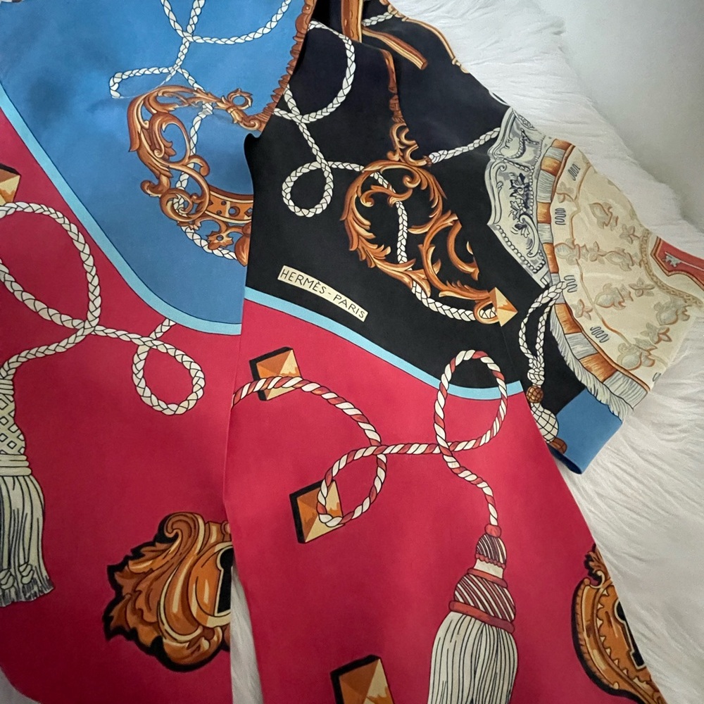 Multicolor Silk Scarf - Pink, Blue & Black